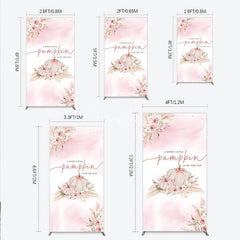 Aperturee - Aperturee A Little Pumpkin is on the Way Rectangle Backdrop Boho Pink Floral Baby Shower Fall Pampas Grass Party Decor