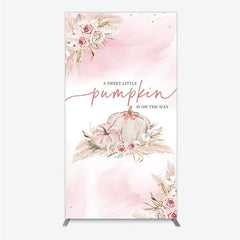 Aperturee - Aperturee A Little Pumpkin is on the Way Rectangle Backdrop Boho Pink Floral Baby Shower Fall Pampas Grass Party Decor