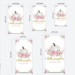 Aperturee - Aperturee A Little Pumpkin is on the Way Rectangle Backdrop Pink Floral and Gold Glitter Girl Baby Shower Party Decor