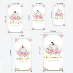Aperturee - Aperturee A Little Pumpkin is on the Way Rectangle Backdrop Pink Floral and Gold Glitter Girl Baby Shower Party Decor