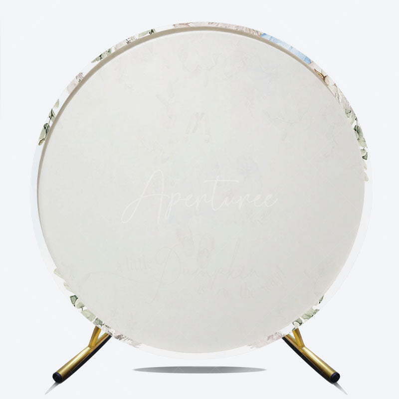 Aperturee Aperturee A Little Pumpkin is on the Way Round Backdrop Blue and White Pumpkin Decor Boho Boy Baby Shower Photo Prop