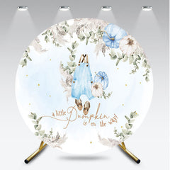 Aperturee Aperturee A Little Pumpkin is on the Way Round Backdrop Blue and White Pumpkin Decor Boho Boy Baby Shower Photo Prop