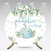 Aperturee - Aperturee A Little Pumpkin is on the Way Round Backdrop Blue Pumpkin and Eucalyptus Boys Rustic Baby Shower Photo Prop