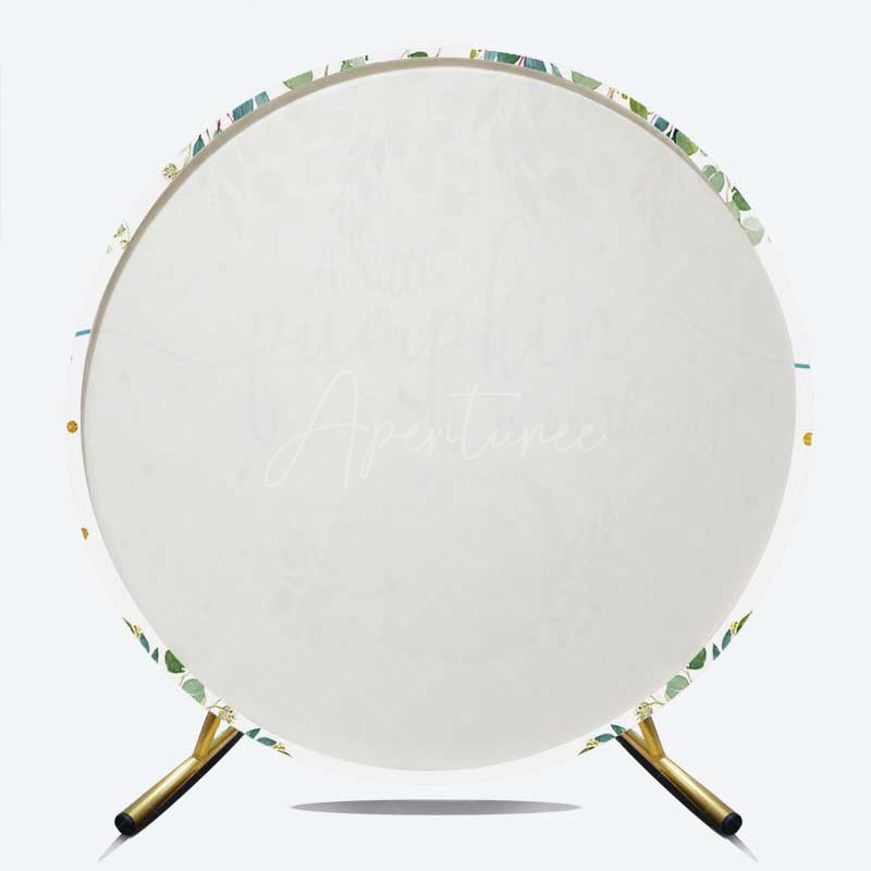 Aperturee - Aperturee A Little Pumpkin is on the Way Round Backdrop Blue Pumpkin and Eucalyptus Boys Rustic Baby Shower Photo Prop