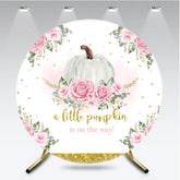 Aperturee - Aperturee A Little Pumpkin is on the Way Round Backdrop Pink Floral and Gold Glitter Girl Baby Shower Party Decor