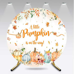 Aperturee - Aperturee A Little Pumpkin is on the Way Round Backdrop Watercolor Autumn Pumpkins Fall Themed Baby Shower Photo Prop