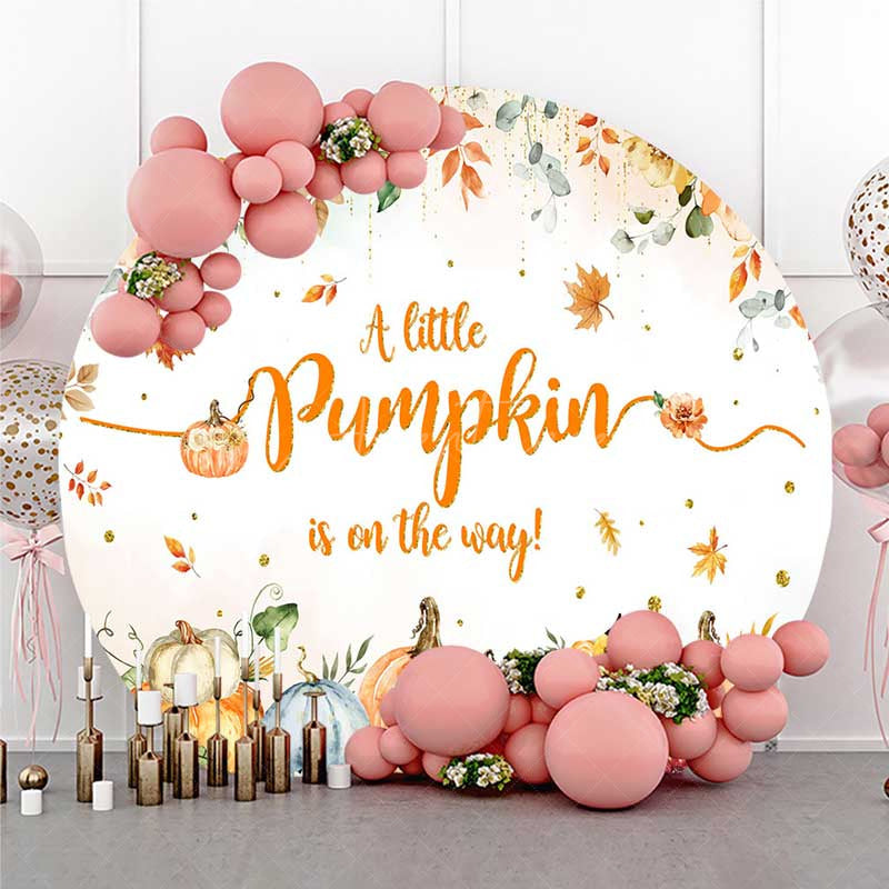 Aperturee - Aperturee A Little Pumpkin is on the Way Round Backdrop Watercolor Autumn Pumpkins Fall Themed Baby Shower Photo Prop