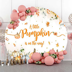 Aperturee - Aperturee A Little Pumpkin is on the Way Round Backdrop Watercolor Autumn Pumpkins Fall Themed Baby Shower Photo Prop