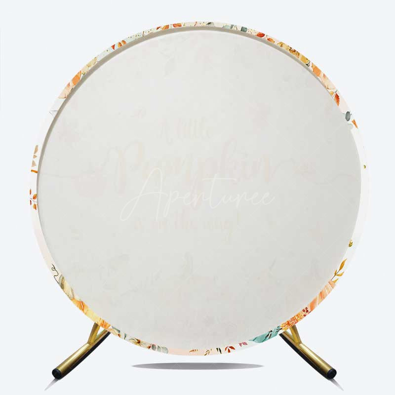 Aperturee - Aperturee A Little Pumpkin is on the Way Round Backdrop Watercolor Autumn Pumpkins Fall Themed Baby Shower Photo Prop