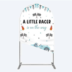 Aperturee - Aperturee A Little Racer is on the Way Arch Backdrop Blue Race Car and Checkered Flag Baby Shower Decor