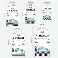 Aperturee - Aperturee A Little Racer is on the Way Arch Backdrop Blue Race Car and Checkered Flag Baby Shower Decor