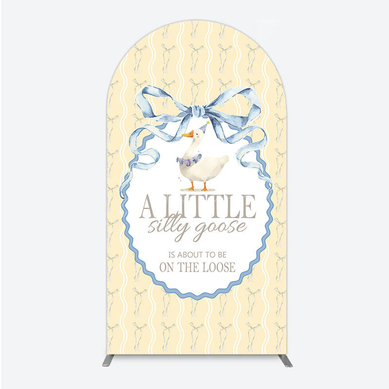 Aperturee - Aperturee A Little Silly Goose is on the Loose Arch Backdrop Watercolor Animal Theme Gender Neutral Baby Shower Decor