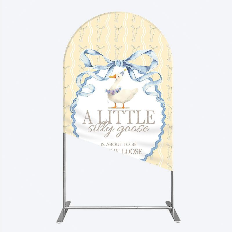 Aperturee - Aperturee A Little Silly Goose is on the Loose Arch Backdrop Watercolor Animal Theme Gender Neutral Baby Shower Decor