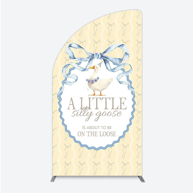 Aperturee - Aperturee A Little Silly Goose is on the Loose Half Moon Arch Backdrop Watercolor Animal Theme Gender Neutral Baby Shower Decor