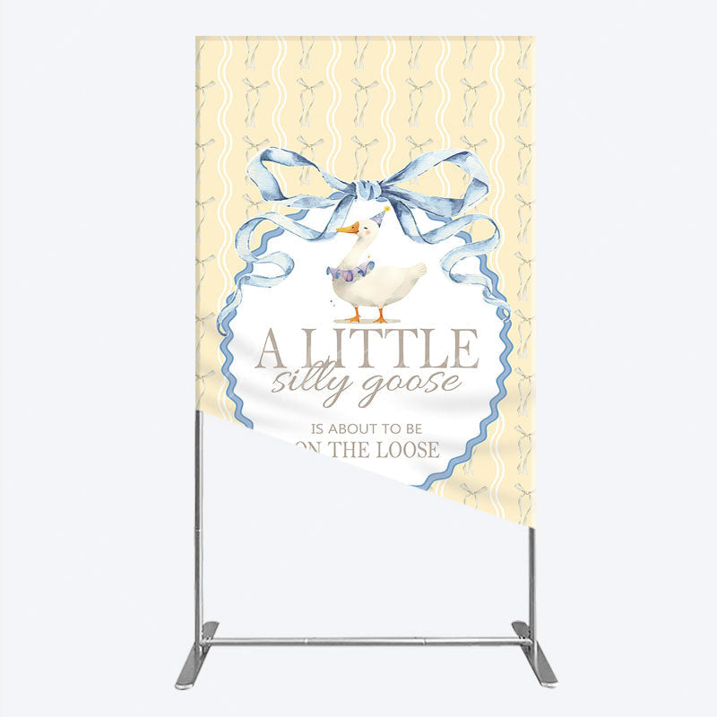 Aperturee - Aperturee A Little Silly Goose is on the Loose Rectangle Backdrop Watercolor Animal Theme Gender Neutral Baby Shower Decor