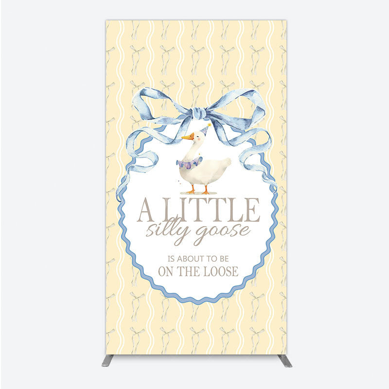 Aperturee - Aperturee A Little Silly Goose is on the Loose Rectangle Backdrop Watercolor Animal Theme Gender Neutral Baby Shower Decor