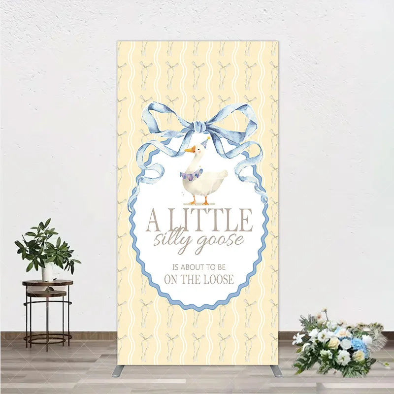 Aperturee - Aperturee A Little Silly Goose is on the Loose Rectangle Backdrop Watercolor Animal Theme Gender Neutral Baby Shower Decor