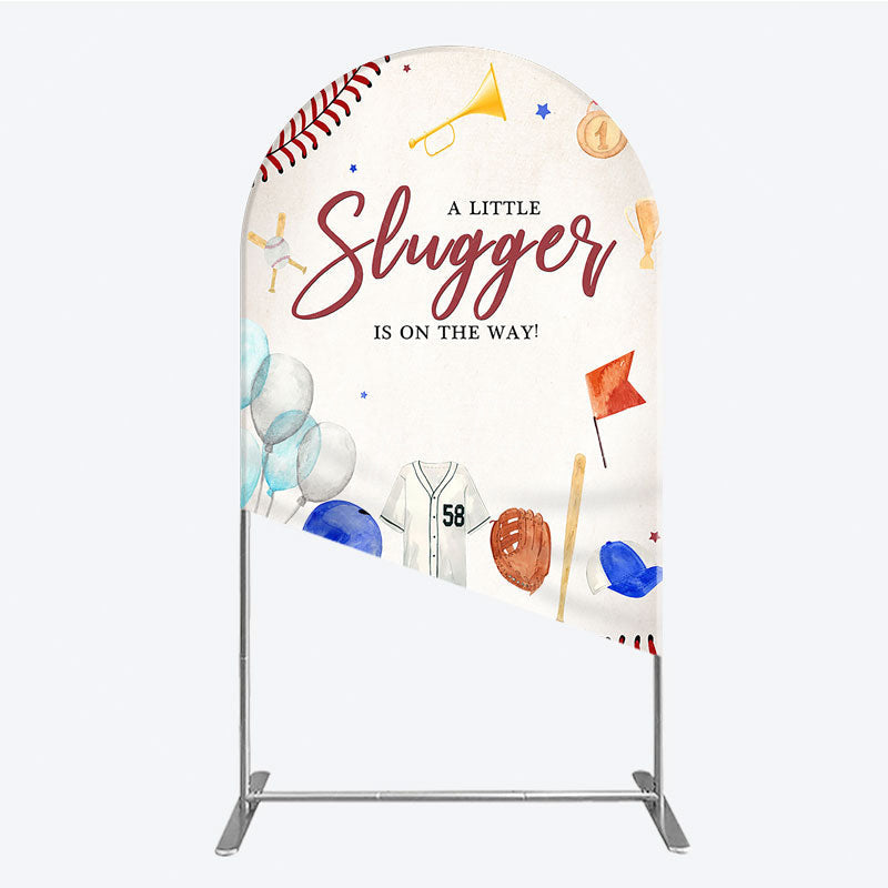 Aperturee - Aperturee A Little Slugger is on the Way Arch Backdrop Baseball Themed Baby Shower Rookie of The Year Party Photo Prop