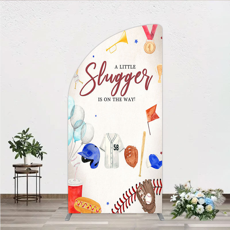 Aperturee - Aperturee A Little Slugger is on the Way Half Moon Arch Backdrop Baseball Themed Baby Shower Rookie of The Year Party Photo Prop