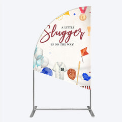 Aperturee - Aperturee A Little Slugger is on the Way Half Moon Arch Backdrop Baseball Themed Baby Shower Rookie of The Year Party Photo Prop