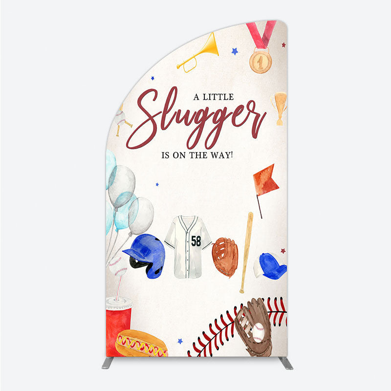 Aperturee - Aperturee A Little Slugger is on the Way Half Moon Arch Backdrop Baseball Themed Baby Shower Rookie of The Year Party Photo Prop
