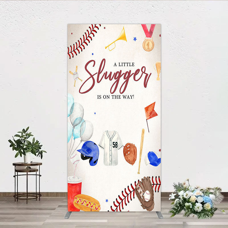 Aperturee - Aperturee A Little Slugger is on the Way Rectangle Backdrop Baseball Themed Baby Shower Rookie of The Year Party Photo Prop