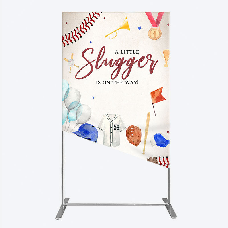 Aperturee - Aperturee A Little Slugger is on the Way Rectangle Backdrop Baseball Themed Baby Shower Rookie of The Year Party Photo Prop
