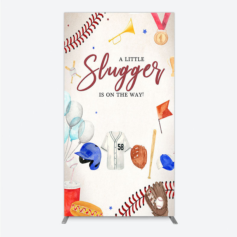 Aperturee - Aperturee A Little Slugger is on the Way Rectangle Backdrop Baseball Themed Baby Shower Rookie of The Year Party Photo Prop