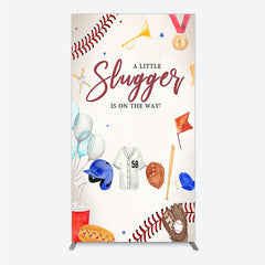 Aperturee - Aperturee A Little Slugger is on the Way Rectangle Backdrop Baseball Themed Baby Shower Rookie of The Year Party Photo Prop