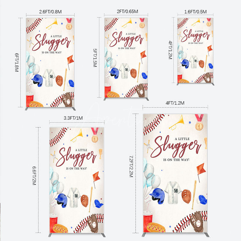 Aperturee - Aperturee A Little Slugger is on the Way Rectangle Backdrop Baseball Themed Baby Shower Rookie of The Year Party Photo Prop