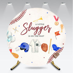 Aperturee Aperturee A Little Slugger is on the Way Round Backdrop Baseball Themed Baby Shower Rookie of The Year Party Photo Prop