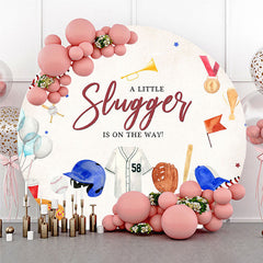 Aperturee Aperturee A Little Slugger is on the Way Round Backdrop Baseball Themed Baby Shower Rookie of The Year Party Photo Prop