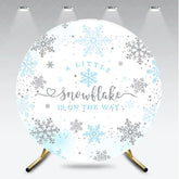 Aperturee - Aperturee A Little Snowflake is on the Way Round Backdrop Blue and Silver Winter Wonderland Baby Shower Party Decor
