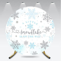 Aperturee - Aperturee A Little Snowflake is on the Way Round Backdrop Blue and Silver Winter Wonderland Baby Shower Party Decor