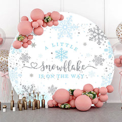 Aperturee - Aperturee A Little Snowflake is on the Way Round Backdrop Blue and Silver Winter Wonderland Baby Shower Party Decor