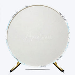 Aperturee - Aperturee A Little Snowflake is on the Way Round Backdrop Blue and Silver Winter Wonderland Baby Shower Party Decor