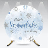 Aperturee - Aperturee A Little Snowflake Is On The Way Round Backdrop Winter Blue Baby Shower Decor