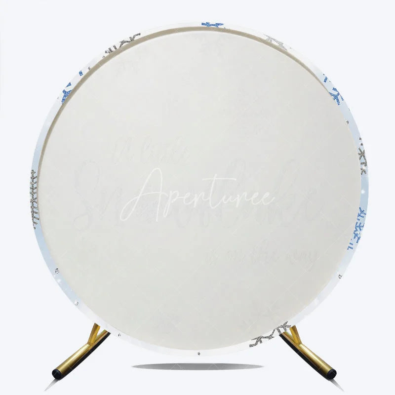 Aperturee - Aperturee A Little Snowflake Is On The Way Round Backdrop Winter Blue Baby Shower Decor