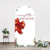 Aperturee - Aperturee A Merry Little Baby Shower Arch Backdrop Christmas Holiday Theme with Red Bow Winter Botanical Party Decor