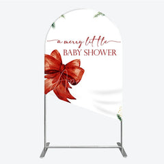 Aperturee - Aperturee A Merry Little Baby Shower Arch Backdrop Christmas Holiday Theme with Red Bow Winter Botanical Party Decor