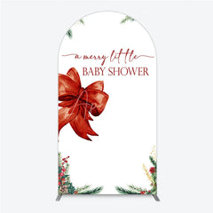 Aperturee - Aperturee A Merry Little Baby Shower Arch Backdrop Christmas Holiday Theme with Red Bow Winter Botanical Party Decor