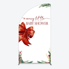 Aperturee - Aperturee A Merry Little Baby Shower Half Moon Arch Backdrop Christmas Holiday Theme with Red Bow Winter Botanical Party Decor