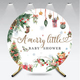 Aperturee - Aperturee A Merry Little Baby Shower Round Backdrop Christmas Teddy Bear Holiday Xmas Tree Party Decor for Winter