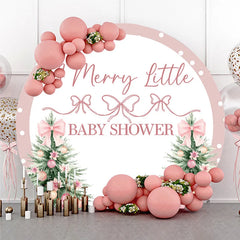Aperturee - Aperturee A Merry Little Baby Shower Round Backdrop Pink Christmas Tree and Polka Dots Winter Holiday Party for Girl