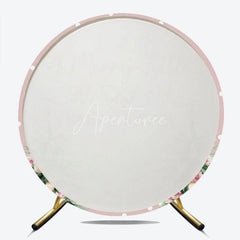 Aperturee - Aperturee A Merry Little Baby Shower Round Backdrop Pink Christmas Tree and Polka Dots Winter Holiday Party for Girl