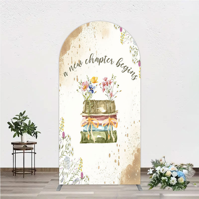 Aperturee - Aperturee A New Chapter Begins Baby Shower Arch Backdrop Watercolor Books and Wildflowers Book Themed Welcome Sign Decor