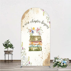 Aperturee - Aperturee A New Chapter Begins Baby Shower Arch Backdrop Watercolor Books and Wildflowers Book Themed Welcome Sign Decor