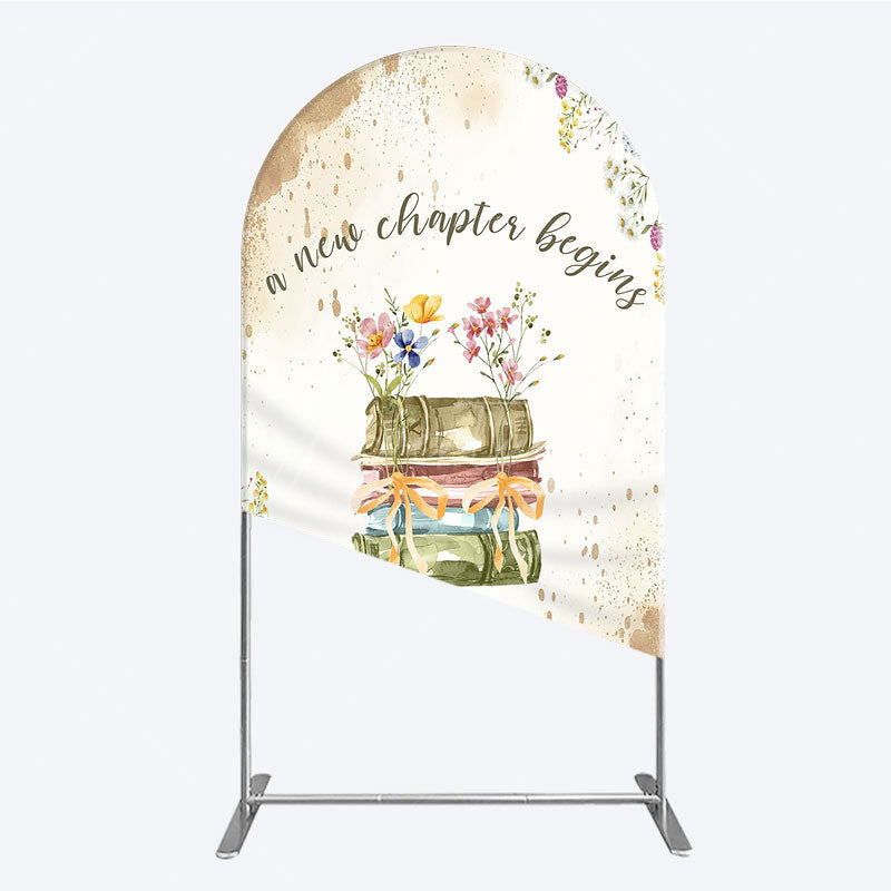 Aperturee - Aperturee A New Chapter Begins Baby Shower Arch Backdrop Watercolor Books and Wildflowers Book Themed Welcome Sign Decor