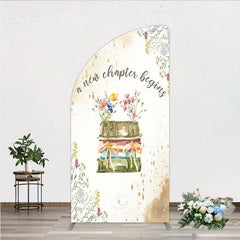 Aperturee - Aperturee A New Chapter Begins Baby Shower Half Moon Arch Backdrop Watercolor Books and Wildflowers Book Themed Welcome Sign