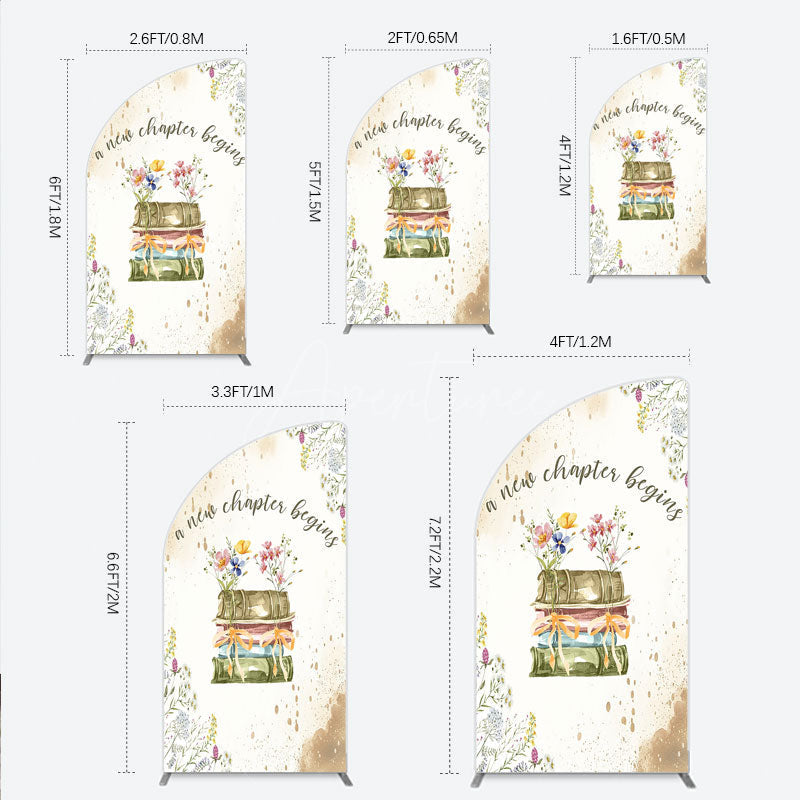 Aperturee - Aperturee A New Chapter Begins Baby Shower Half Moon Arch Backdrop Watercolor Books and Wildflowers Book Themed Welcome Sign